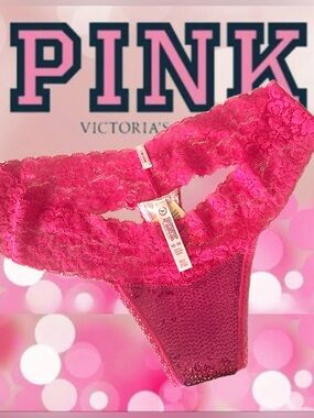 PINK Low Rise Lace Side Bling Thong Vintage Y2K Victoria's Secret Ltd Ed MED